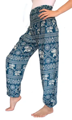 Green Turquoise Elephant Harem Pants