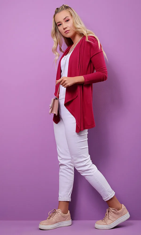 53520 Solid Fuchsia Open Neckline Cardigan