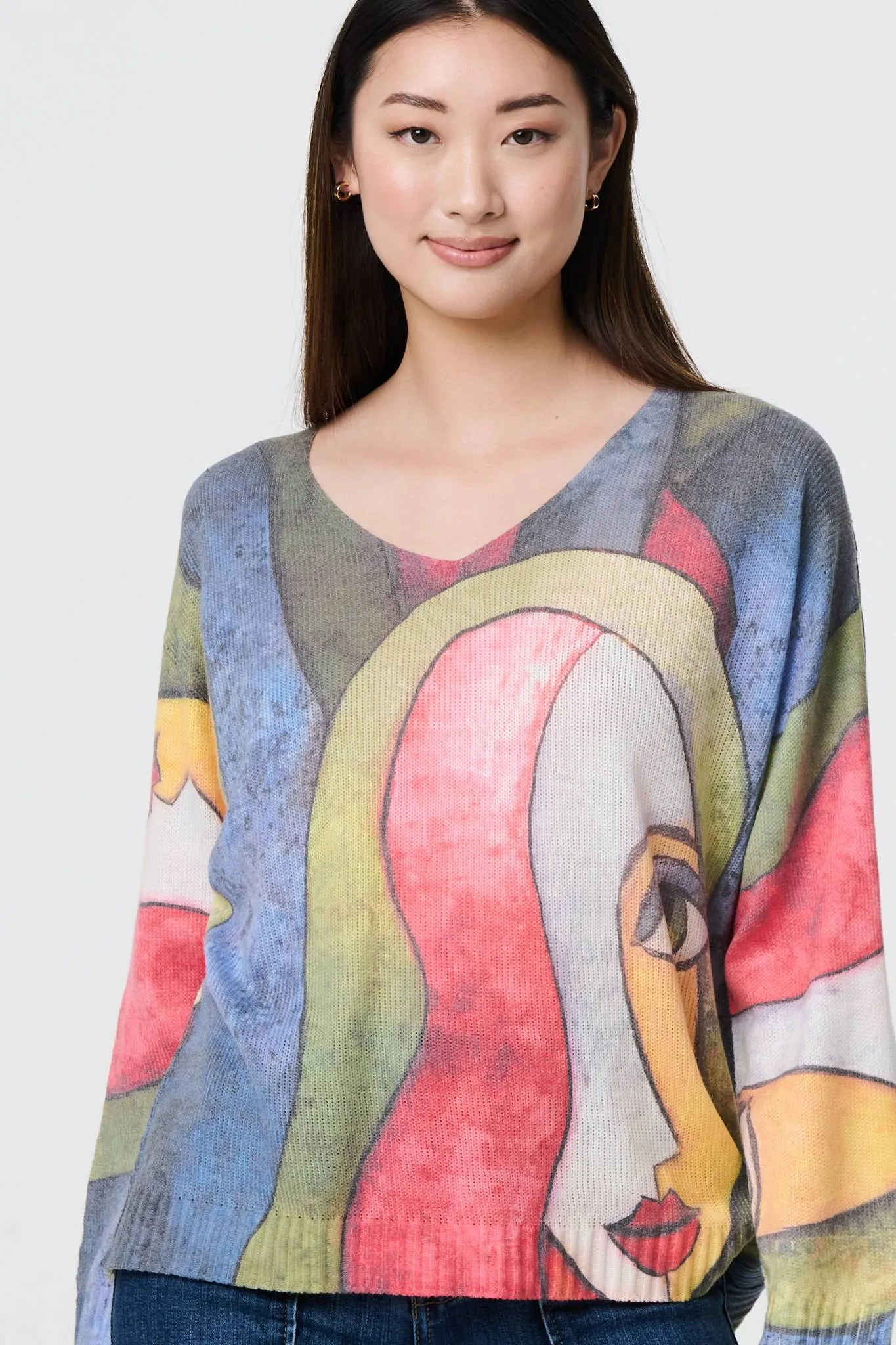 Abstract Print Long Sleeve Knit Jumper