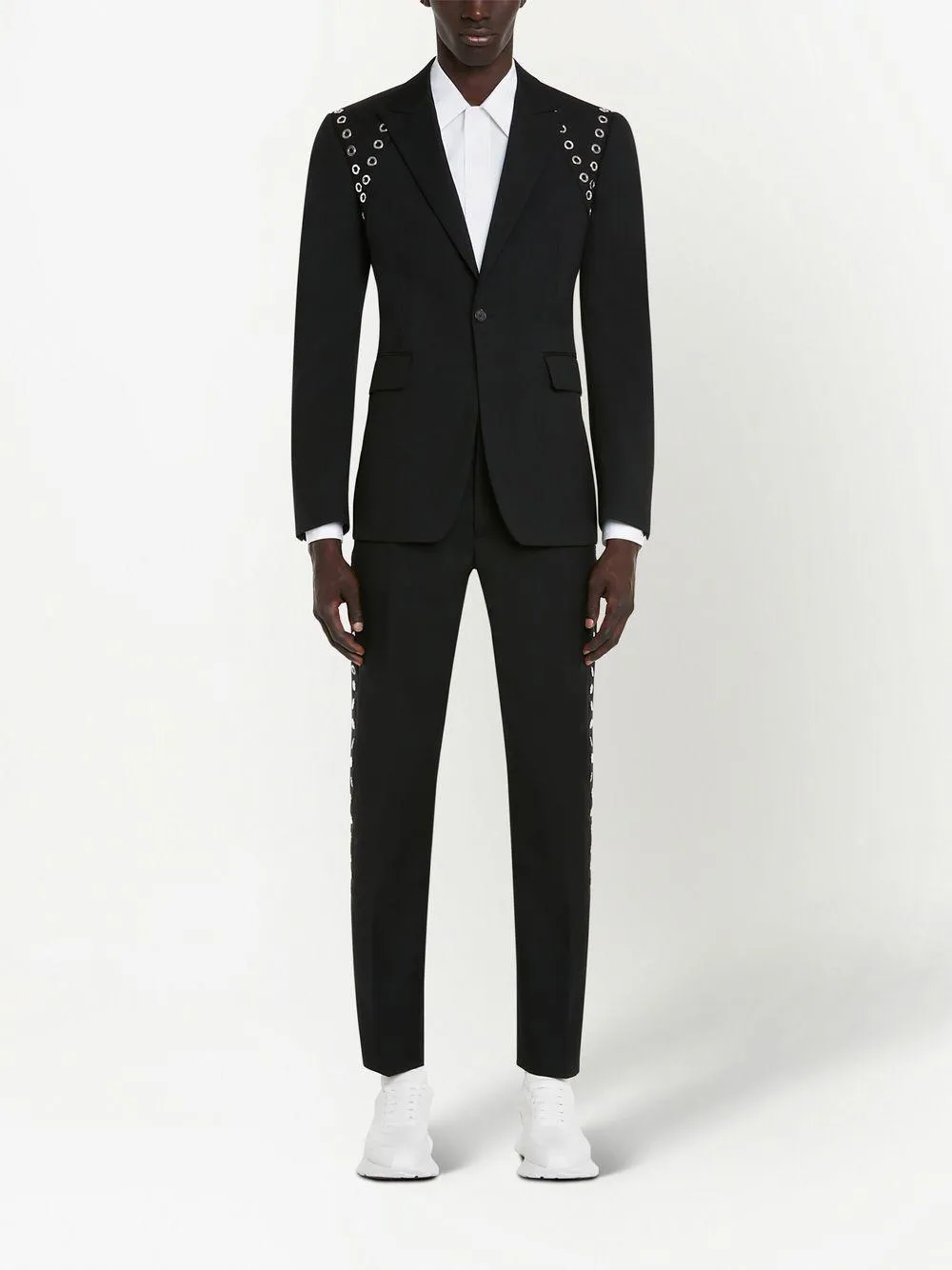 ALEXANDER MCQUEEN Eyelet Cigarette Trousers for Men - Black Wool Blend, SS23