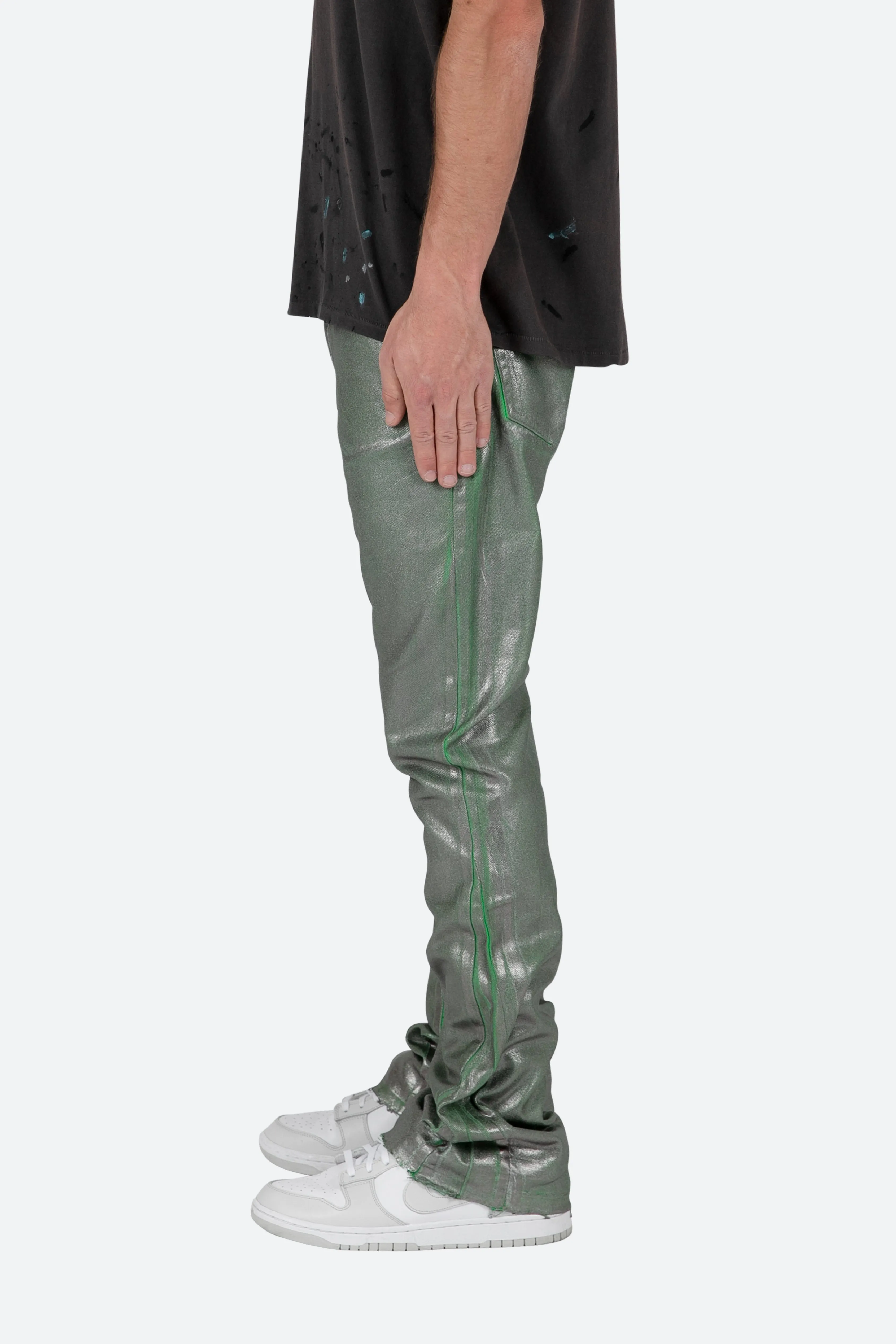 B427 Metallic Flare Denim - Green