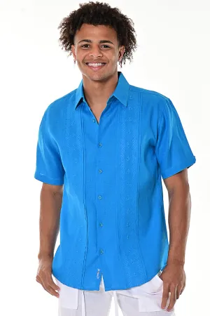 Bohio 100% Linen Mens Fancy Style Short Sleeve Shirt w/Anchor Embroidered Panels in (2) Colors-MLS1270