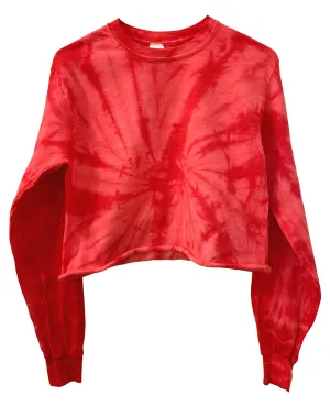 Cherry Red Tie-Dye Cropped Long Sleeve Unisex Tee