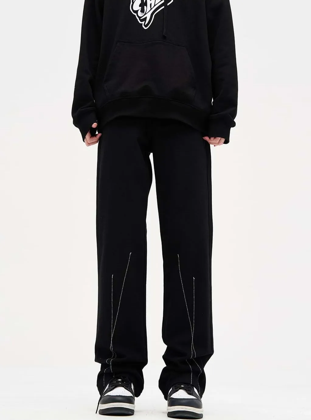 Contrast Stitch Straight Pants