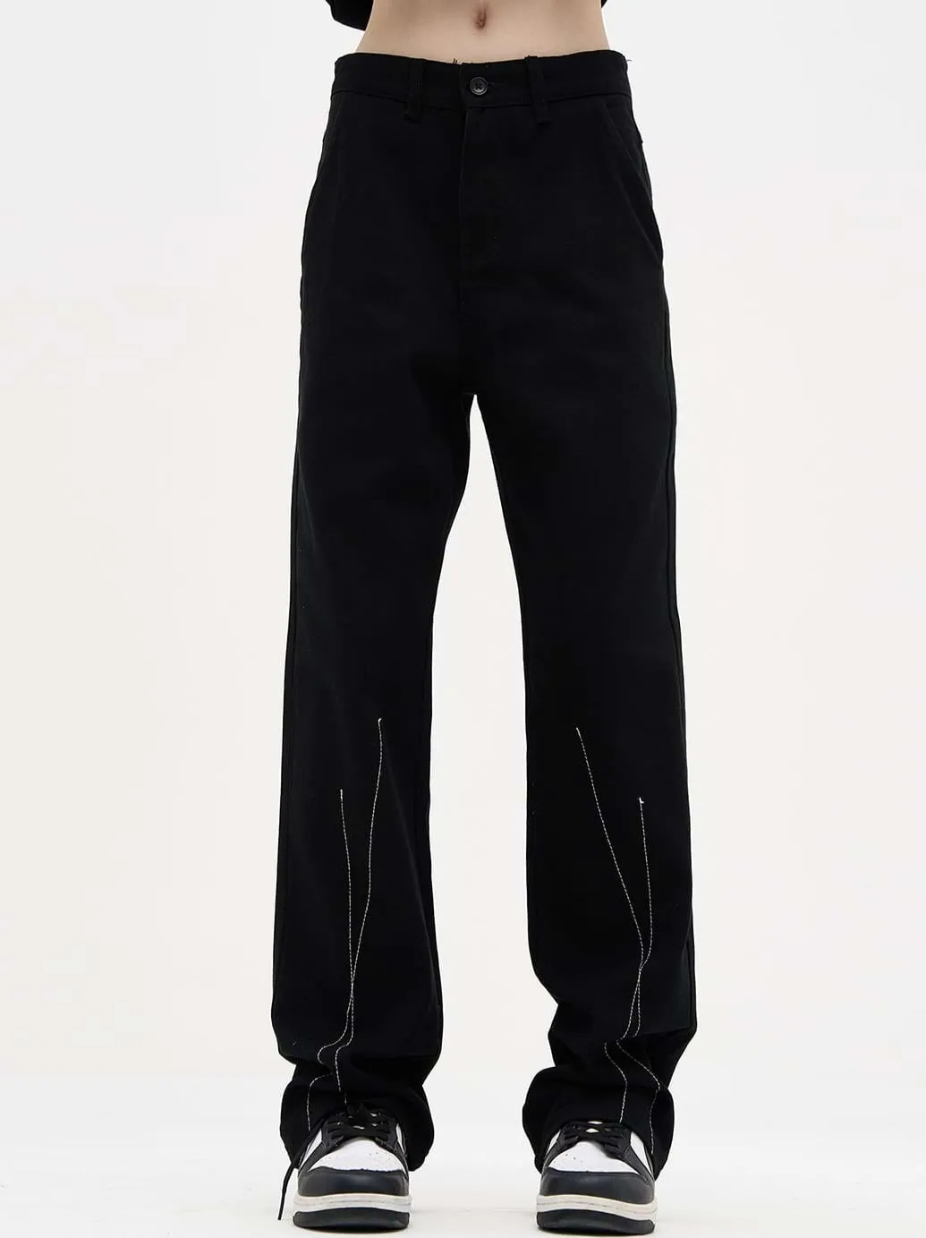 Contrast Stitch Straight Pants