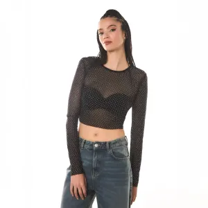 Crew Neck Long Sleeve Cropped T-Shirt