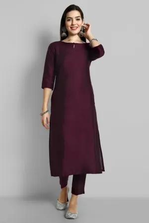 Deep Burgundy Cotton Silk Boat Neck Kurta