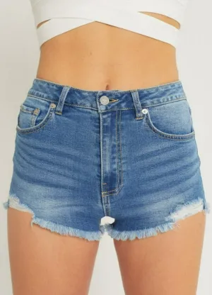 Denim high waisted frayed hem shorts