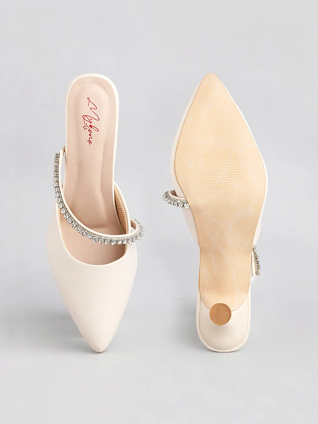 Diamond studded mules Cream Heels