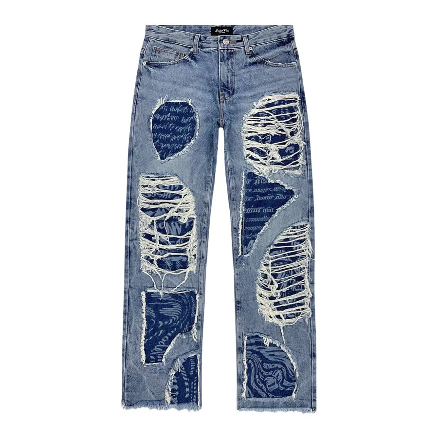 Doodling Cut Denim Pants - Intense Blue