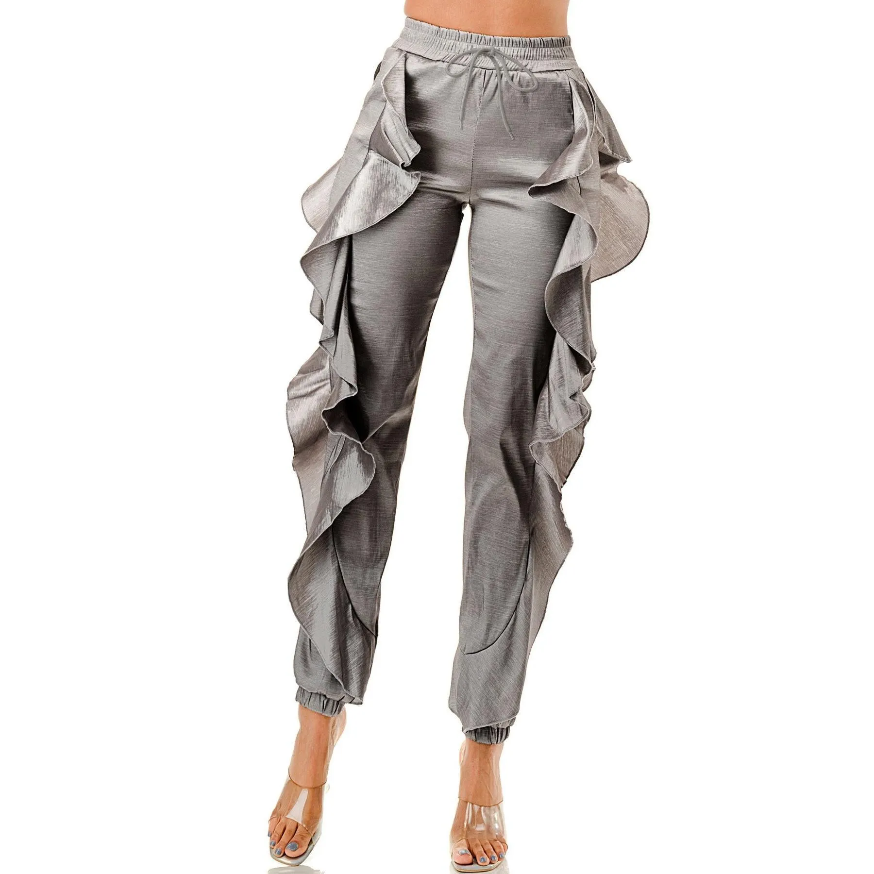 Elastic Waistband Side Ruffle Jogger Pants