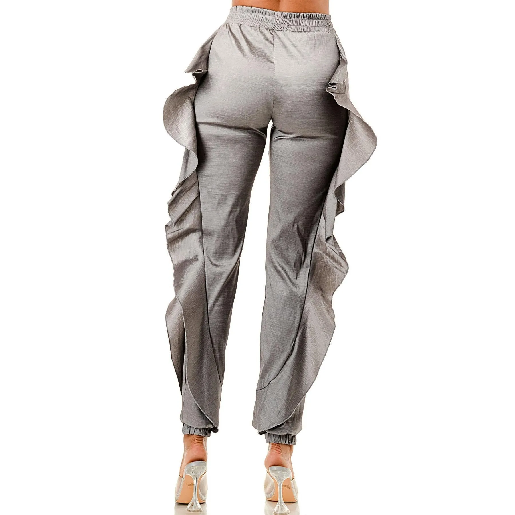 Elastic Waistband Side Ruffle Jogger Pants