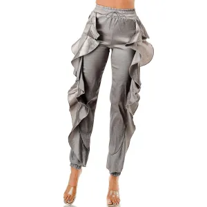 Elastic Waistband Side Ruffle Jogger Pants