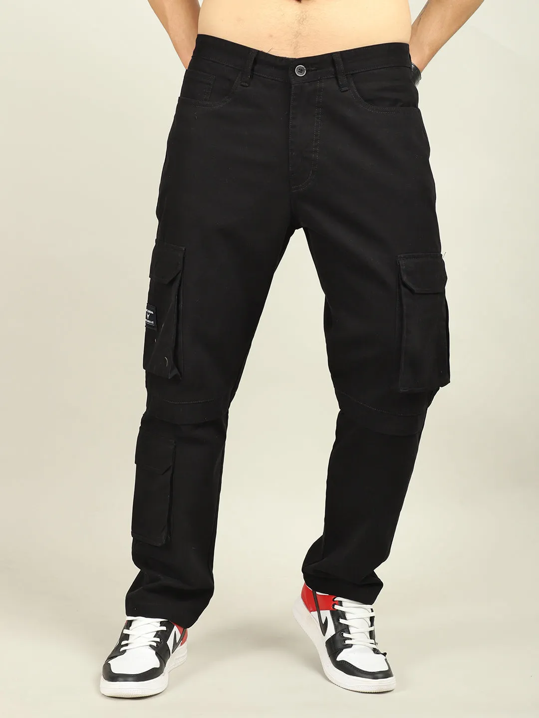 Fire Black Baggy Fit 8 Pocket Cargo