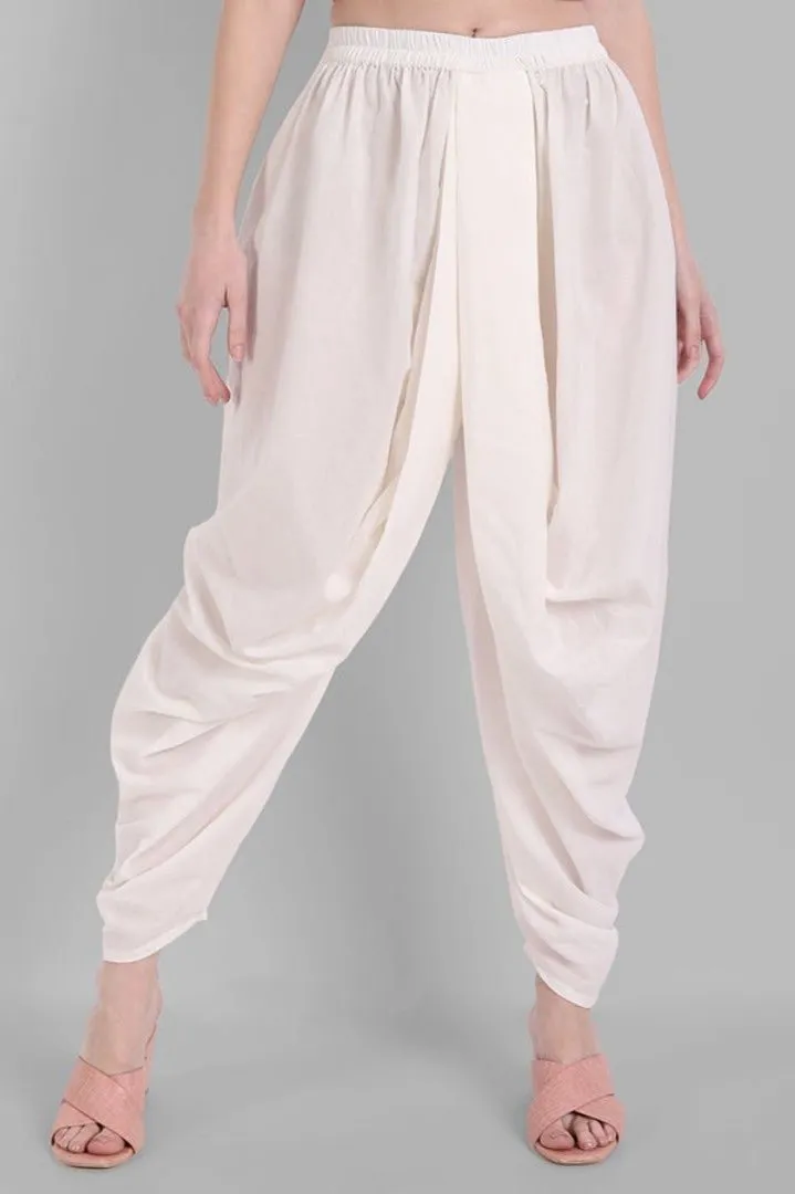 Ivory Cotton Pleated Dhoti Pants