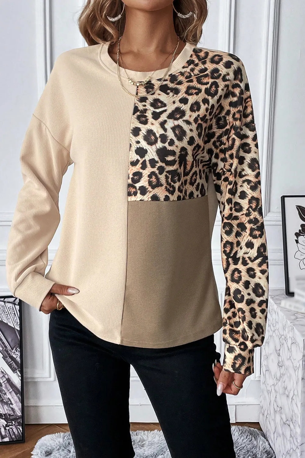 Leopard Waffle Knit Top