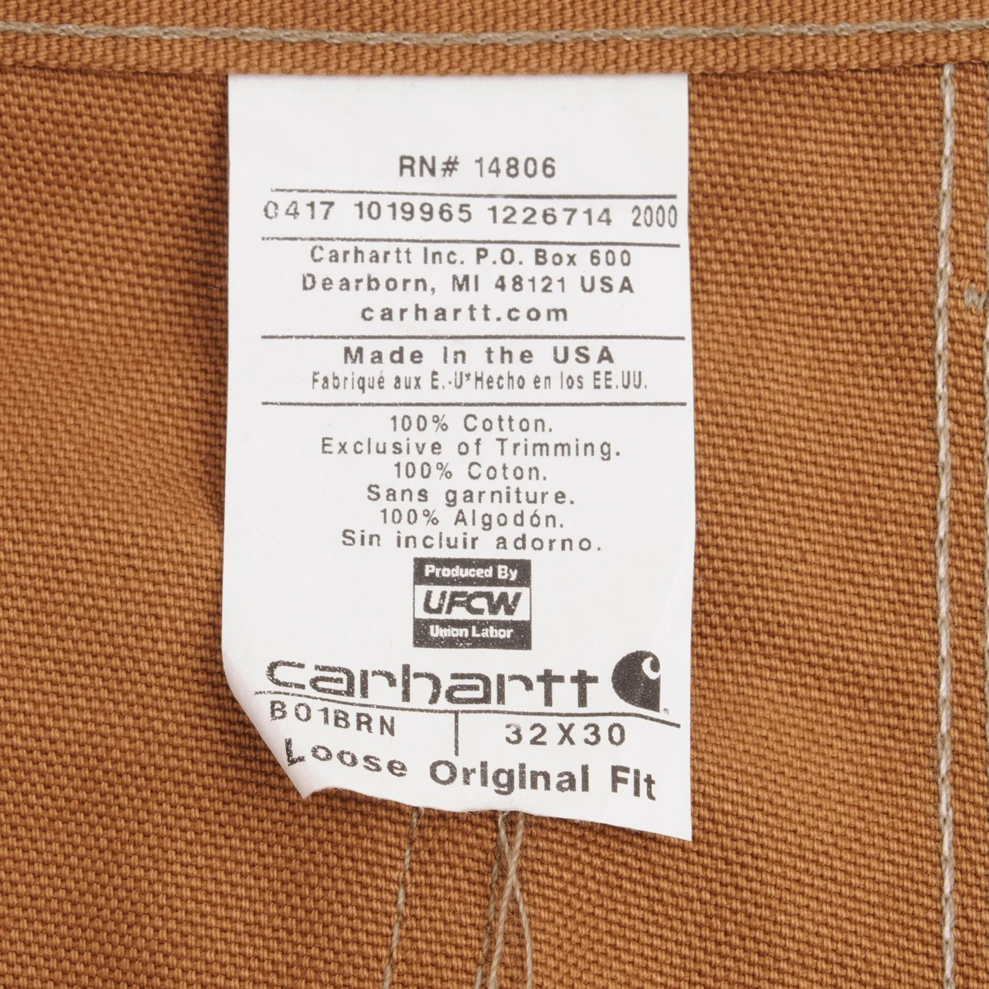 VINTAGE CARHARTT CARPENTER DOUBLE KNEE SANDSTONE PANTS 1990S 32X30 DEADSTOCK