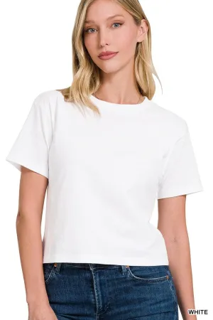 Zoey Short Sleeve Crew Neck Cropped Shirt